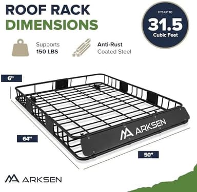 ARKSEN 64 x 50 x 6 Inch Universal Extra Wide 150LB Heavy Duty Roof Rack Cargo with Extension Car Top Luggage Holder Carrier Basket for SUV, Truck, & Car Steel Construction - Image 6