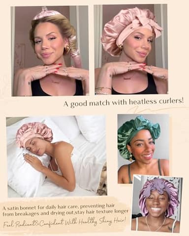 YANIBEST Silk Bonnet for Sleeping Women Adjustable Double Layer Satin Bonnet Reduce Friction Prevent Frizz Natural Curly Hair, Blush Pink - Image 5