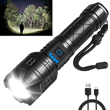Rechargeable Flashlights High Lumens, Powerful Tactical Flashlights, 5 Modes LED Flashlight Adjustable, Brightest Flashlight Waterproof, Handheld Flash Light for Emergencies, Home, Camping, Hiking - Image 1