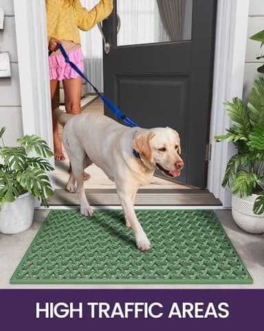 DEXI Front Door Mat Outside Entrance, 24x36 Welcome Rubber Doormat Waterproof, Drainage Heavy Duty Entry Mats with Non Slip Backing, Low Profile Dirt Trapper for Patio Entryway, Green - Image 6