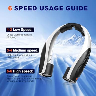Tenvolti Portable Neck Fan- Hands Free Personal Fan, 6 Speeds 6000mAh Long-Lasting Battery Faster Cooling, USB-C Rechargeable, 360° Airflow, Quiet Gifts for Women Men Office Travel Outdoor - Image 8
