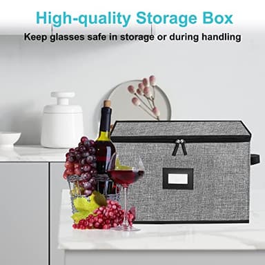 ouruer 2PACK Quilted Wine Glass Storage Box,China Storage Containers hard shell,Moving Boxes,Storage Containers for Organizing,Stackable Stemware Storage Cases,Moving Supplies - Image 8