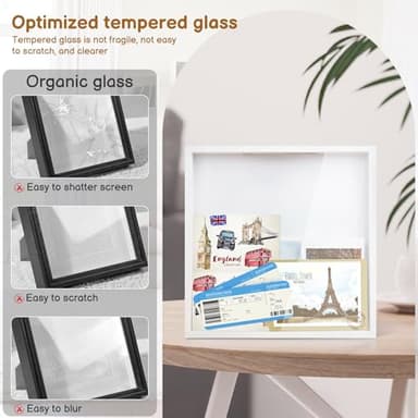 Shadow Box for Adventure Memory 12x12, 1.2in Deep Capacity Keepsakes Box Frame with Top Loading Slot for Travel Home Office Decor Keepsakes, White - Image 4