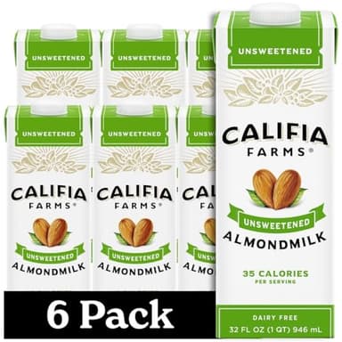 Califia Farms - Unsweetened Almond Milk, 32 Oz (Pack of 6), Dairy Free, Vegan, Plant Based, Keto Food, Shelf Stable, Vegan, Gluten Free, Non GMO, Sugar Free, High Calcium, Smoothie - Image 1