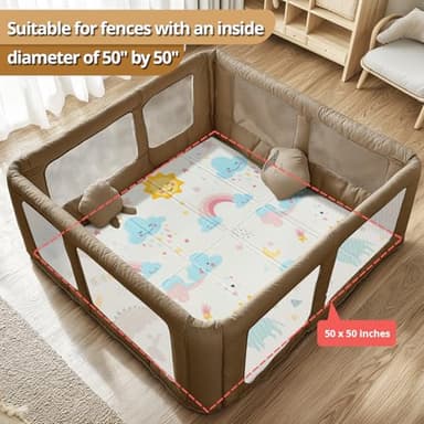 Foldable Baby Play Mat - PIGLOG 0.6inch Thick Waterproof Playpen Mat for Babies and Toddlers Kids, 50X50 Safe Foam Playmat for Tummy Time, Reversible Portable Baby Floor Mat for Infant, Sun - Image 3