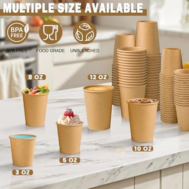 Lamosi 200 Pack 8 oz Kraft Paper Cups, Brown Disposable Paper Coffee Cups, Unbleached Paper Cups for Hot/Cold Beverage Party Home Office - Image 5