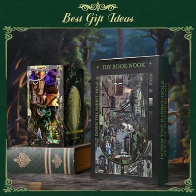 CCCDF Book Nook Kit, Booknook Kit with Dust Cover for Adult DIY Miniature House Kit 3D Wooden Puzzle Decorative Bookend Bookshelf Decor Gift for Women Teens (Alice Down The Rabbit Hole) - Image 6