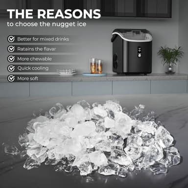 Nugget Ice Maker Countertop, 35.5Lbs/24Hrs Chewable Sonic Ice Machine with Self-Cleaning, Handle, Water Tank, Quiet Operation & Portable Pellet Ice Maker for Home, Office, Kitchen, Bar, Deep Black - Image 5