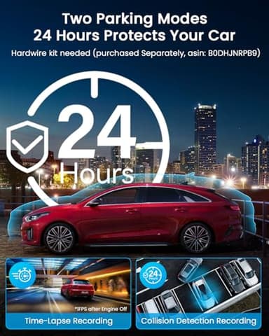 iiwey N7 3 Channel Dash Cam Front and Rear Inside 3K+1080P+1080P with 128GB SD Card, 5GHz WiFi, Rotatable Side Camera for Car, 24/7 Recording, IR Night Vision, G-Sensor, Parking Mode - Image 6