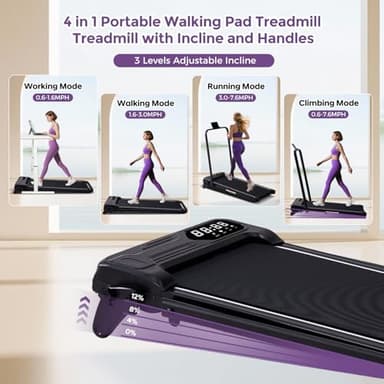 Portable Foldable Walking Pad with Handle Bar and Adjustable Incline, Under Desk Walking Pads Treadmill with Incline and Handles, 3.5HP Folding Electric Treadmills for Home Small, 0.6-7.6MPH, 350LBS - Image 2