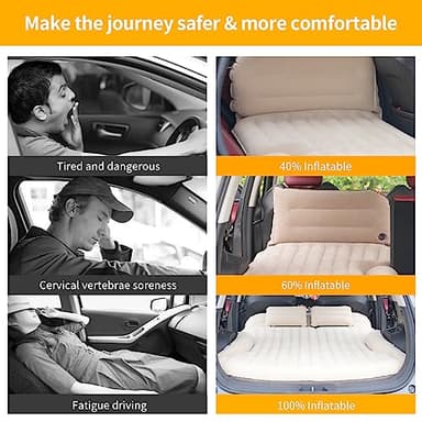 KMZ SUV Air Mattress Thickened and Double-Sided Flocking Travel Camping Bed with 2 Pillows & Electric Pump Dedicated Mobile Cushion Inflatable Bed for SUV Trunk and Rear Seat (Beige and Coffee) - Image 6