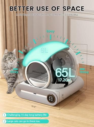 Automatic Litter Box, Upgraded Robot Self Cleaning Litter Box for Multiple Cats, 65L+9L Extra Large, Features Negative ion Sterilization and Deodorization, APP Control, 3 Rolls Litter Bag Liners - Image 2