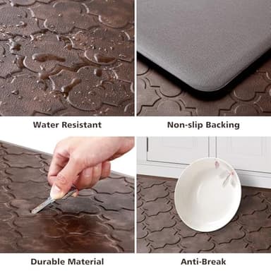 WISELIFE Kitchen Mat Cushioned Anti Fatigue Floor Mat,17.3"x28", Thick Non Slip Waterproof Kitchen Rugs and Mats,Heavy Duty Foam Standing Mat for Kitchen,Floor,Home,Desk,Sink, Brown - Image 3