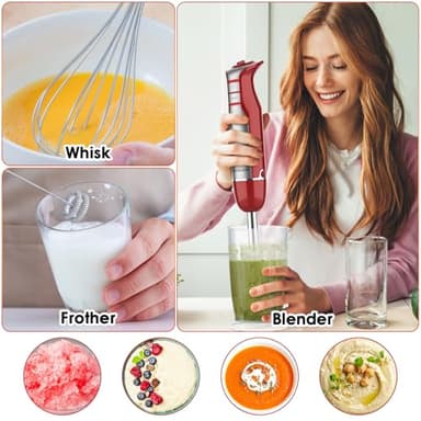 Immersion Blender Handheld for Kitchen,Emulsion Blender Handheld,6 Speed Electric Hand Mixer with BPA Free Attachments:Chopper Bowl,Whisk,Milk Frother,Measuring Cup - Image 6