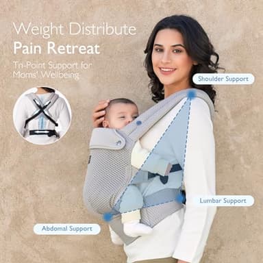 Momcozy Breathable Mesh Baby Carrier, Ergonomic and Lightweight Infant Carrier for 7-44lbs with Enhanced Lumbar Support, All Day Comfort for Hands-Free Parenting, Air Mesh-Grey - Image 7