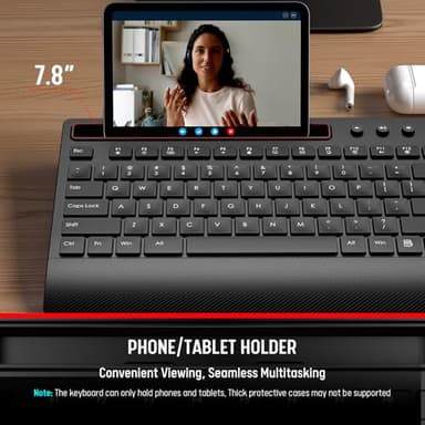 Trueque Wireless Keyboard and Mouse Combo - Full-Size Quiet Keyboard with Palm Rest, Phone Holder, Multimedia Keys, Power Switch, Compatible with Windows, Chrome OS, PC, Laptop (Batteries Included) - Image 3
