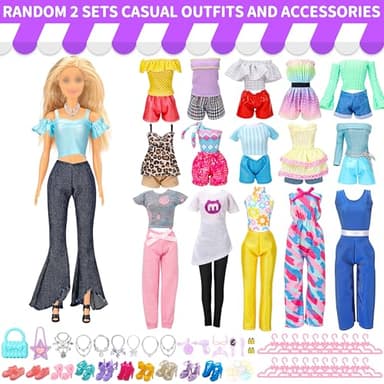 Style Shine 70 Pcs Doll Clothes and Accessories,2 Wedding Gown 6 Fashion Dresses 2 Set Casual Outfits 1 Top 1 Pant Bikini 1 Swimsuit,20 Hanger 10 Shoe 27 Accessories Toys for Girls Kids Birthday Gift - Image 5