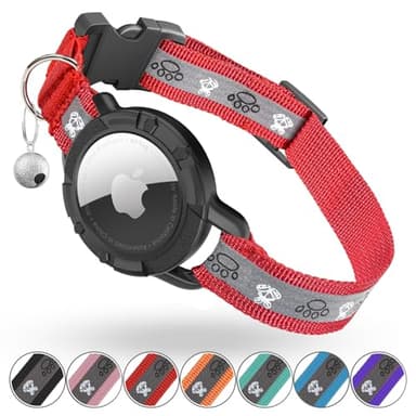 Reflective AirTag Cat Collar, Integrated Cat Tracker Collar with Air Tag Holder and Bell, Safety Elastic Band Cat GPS Collars for Girl Boy Cats, Kittens and Puppies (Red, S) - Image 1