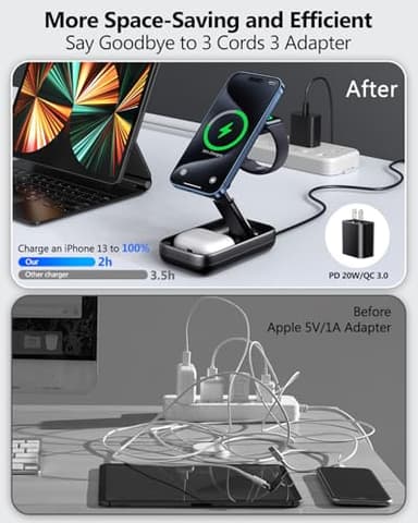 3 in 1 Foldable Wireless Charging Station for Apple Devices 20W Fast Mag-Safe Charger Stand Magnetic Wireless Charger for iPhone 15 14 13 12 Series AirPod iWatch Charger Multiple Devices Adapter - Image 6