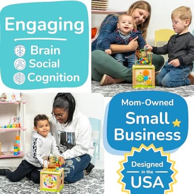 Wooden Kids Baby Activity Cube - Boys Gift Set | One 1, 2 Year Old Boy Gifts Toys | Developmental Toddler Educational Learning Boy Toys 12-18 Months | Bead Maze, First Birthday Gift - Image 5