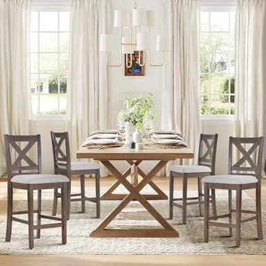 Upholstered Counter Height Bar Stools Set of 4, Modern Kitchen Island Barstools Chairs with Cross Back and Wood Legs for Dining Room Bar, Light Brown Wash - Image 3