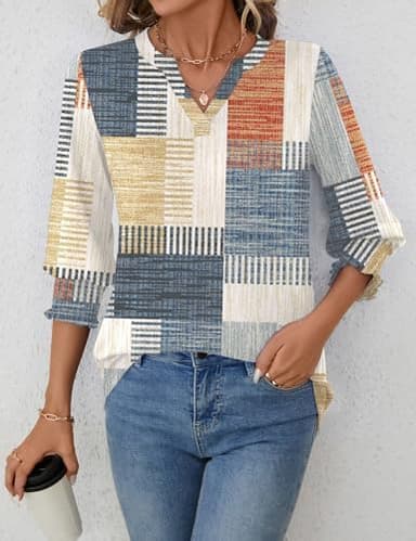 LOMON Women's 2025 Fashion Tops 3/4 Length Sleeve Business Casual Blouses Summer Tees Shirts - Image 8