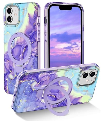 Lamcase for iPhone 11 Case with Magnetic Invisible Ring Stand [Compatible with MagSafe], Full Body Rugged Slim Women Men Girl Shockproof Marble Pattern Design Case, Violet - Image 1
