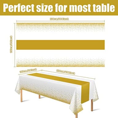 OHOME 4 Pack Disposable Plastic Table Cloths for Parties,White and Gold Rectangle Table Covers for Fall Decor Wedding Bridal Shower Birthday | Baptism Friendsgiving Thanksgiving Decorations 54" x 108" - Image 3