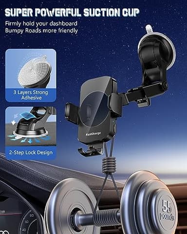 Wireless Car Charger, Fast Charging Phone Holder 3 in 1 Phone Mount Auto Clamping Car Accessories Compatible with iPhone 17 16 15 14 13 12 11 Xs XR, Samsung S23 Ultra S22 S21 S20/S10+ S9+ Note 9 - Image 7