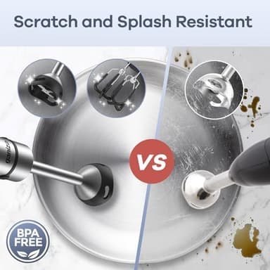 Ganiza Immersion Blender Handheld, 6 in 1 Hand Blender Stainless Steel Blade, 15 Speed Stick Blenders Electric, 800ml Mixing Beaker, 600ml Chopper, Whisk, Frother, Potato Masher - Image 5