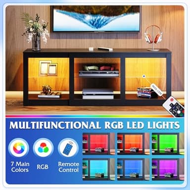 WLIVE LED TV Stand for 65-Inch TV, 58-Inch Entertainment Center with Adjustable Glass Shelves, Modern Media Console for Living Room & Bedroom, Black - Image 4