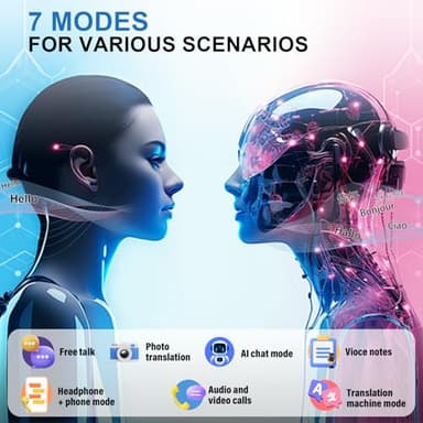 Language Translator Earbuds Real Time, AI Translation Earbuds Real Time with 164 Languages & 5 Modes, 3-in-1 Bluetooth 5.4 Translator Device, 42H Translatior Headphones Business, Learning Black - Image 4