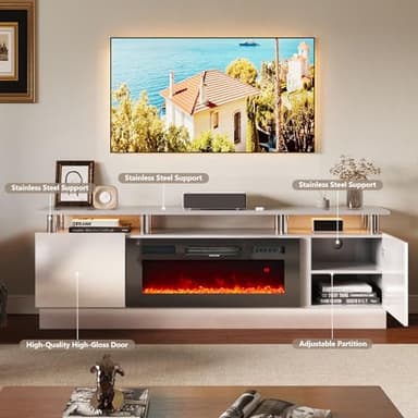 oneinmil 36" Electric Fireplace Integrated TV Stand - 70" 2-Tier Console for TVs up to 80", Ideal for Living Room Settings, Gray - Image 6