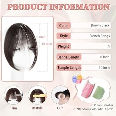 EINAEY Bangs Hair Clip - Brown Black Clip in Bangs Real Human Hair, Fake Bangs Clip on Bangs for Women Fringe with Temples French Bangs Hair Extensions for Daily Wear - Image 2
