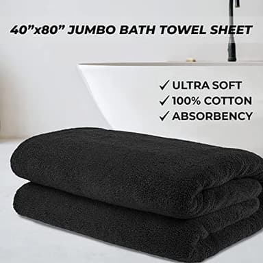 Cotton Paradise 100% Cotton 40x80 Oversized Bath Sheet, Extra Large Turkish Bath Towels for Bathroom, Black Bathsheet - Image 2