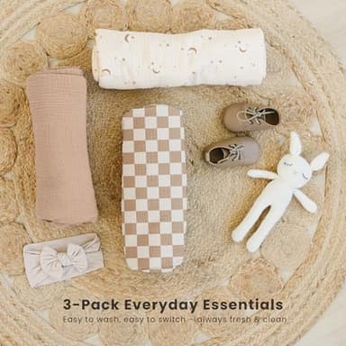 Konssy 3 Pack Muslin Swaddle Blankets for Unisex, Newborn Receiving Blanket, Large 47 x 47 inches, Soft Breathable Muslin Baby Swaddles for Boys & Girls - Image 9