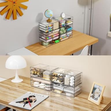 Yieach 3Pack Clear Drawer Organizers Stackable,Acrylic Storage Drawers With 10 Drawers,Multipurpose Office Supply Organizer and Makeup Organizer for Beauty,Craft,Pen,Medical,Stationary Desk Organizers - Image 5