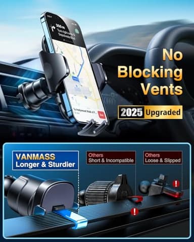 [2025 True Military-Grade] Car Phone Holder VANMASS [Upgraded Strongest Suction & Clip] Cell Phone Mount for Dashboard Windshield Vent, Truck Cradle Stand for iPhone 17 Pro Max 16 15 14 Android Camera - Image 6