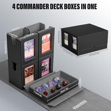 Kabinka Commander Deck Box for MTG Fits 400+ Double-Sleeved Card Storage, 5 IN 1 Removable Card Case with Dice Tray, Display Window for TCG/PTCG/EDH, 4 Magnetic One Touch Holders (Black) - Image 4