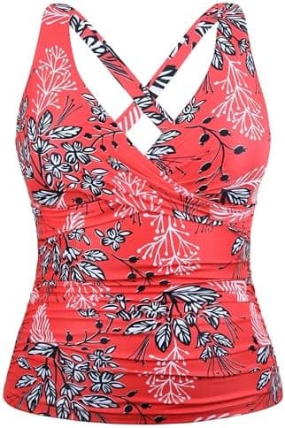 Hilor Women's Underwire Tankini Top Tummy Control Bathing Suits Sexy V Neck Crossover Swim Top Only - Image 4