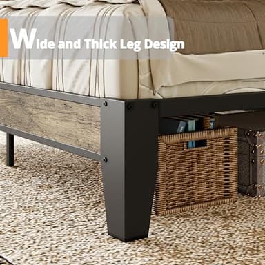 LIKIMIO Queen Bed Frame, Storage Headboard with Charging Station, Solid and Stable, Noise Free, No Box Spring Needed, Easy Assembly (Walnut and Beige) - Image 8