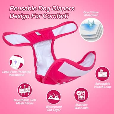 Pet Soft Washable Female Diapers (3 Pack) Female Dog Diapers, Comfort Reusable Doggy Diaper for Girl Dog in Period Heat (Classy, L) - Image 2