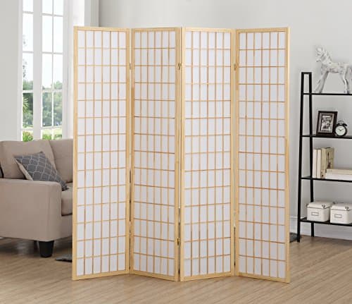Roundhill Furniture Oriental Shoji 4 Panel Screen Room Divider, Natual - Image 1