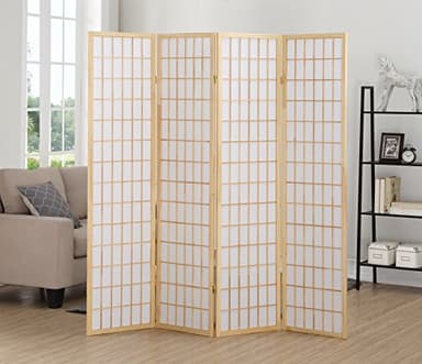 Roundhill Furniture Oriental Shoji 4 Panel Screen Room Divider, Natual - Image 1