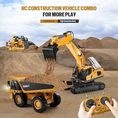 Remote Control Excavator Construction Toys for Boys, 2×1200mAh RC Construction Truck with Metal Shovel & Light, 11CH Excavator Toys for Boys 3-5 4-7 8-12 Year Old Kids Christmas Birthday Gift,120+Mins - Image 5