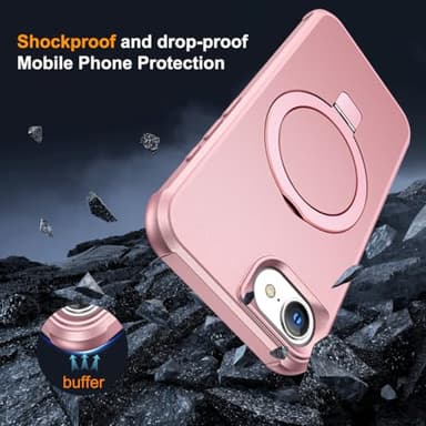 SKYLMW Compatible with iPhone 16E Case with Invisible Magnetic O-Ring Stand Military-Grade Case for iPhone 16E 6.1" 2025 [Compatible with Mag-Safe][Great Grip Feeling], Rose Gold - Image 7