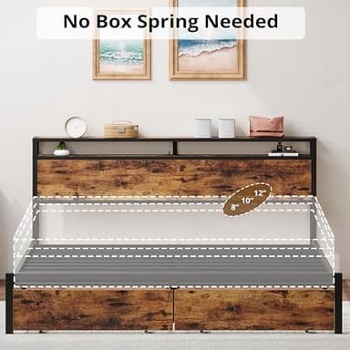 LIKIMIO California King Bed Frame with Storage Headboard, Platform Bed with Drawers and Charging Station, No Box Spring Needed, Easy Assembly, Vintage Brown - Image 7