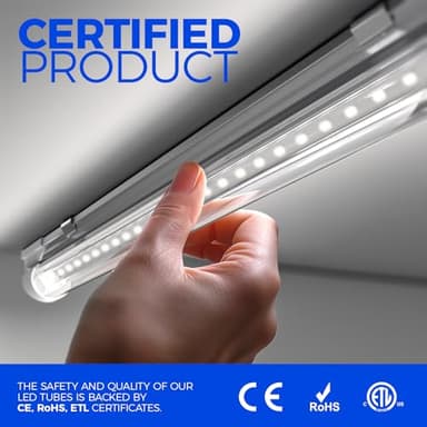 Barrina 8FT LED Shop Lights, 72W 10000LM 6500K, Clear Cover Linkable Tube Light, T8 V Shape Ceiling Lights for Garage, Warehouse, Workshop, 10 Pack - Image 5