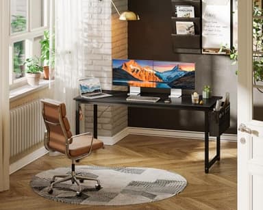 ODK Computer Desk Large Office Desk, 55 Inch Gaming Desk with Storage, Modern PC Desk Work Table with Headphone Hook for Home Office, Black - Image 2