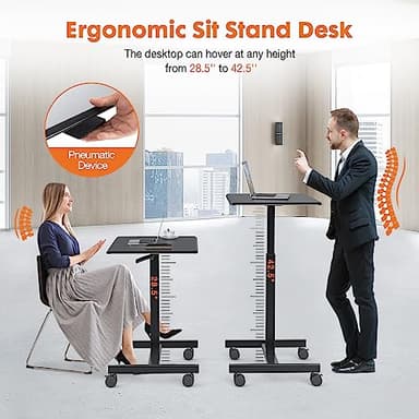 Sweetcrispy Small Mobile Rolling Standing Desk - Overbed Table, Teacher Podium with Wheels, Adjustable Work Table, Rolling Desk Laptop Computer Cart for Home, Office, Classroom, Black - Image 4